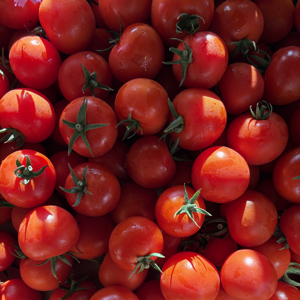 KI generiert: Frische, rote Tomaten in Nahaufnahme.
