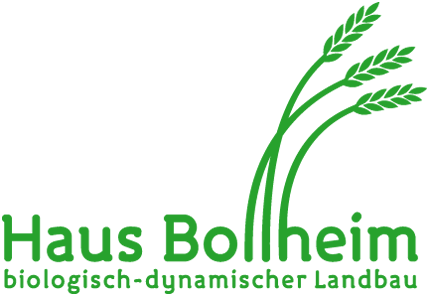 KI generiert: Grünes Logo mit Ähren und Text: "Haus Bollheim biologisch-dynamischer Landbau".