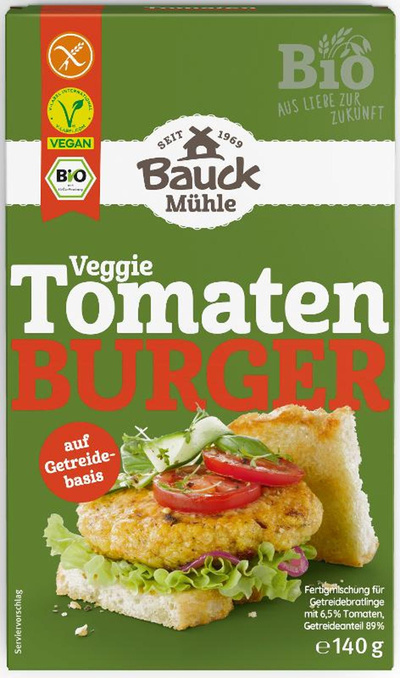 Produktfoto zu Tomaten-Basilikum Burger glutenfrei, zum Anrühren 140gr